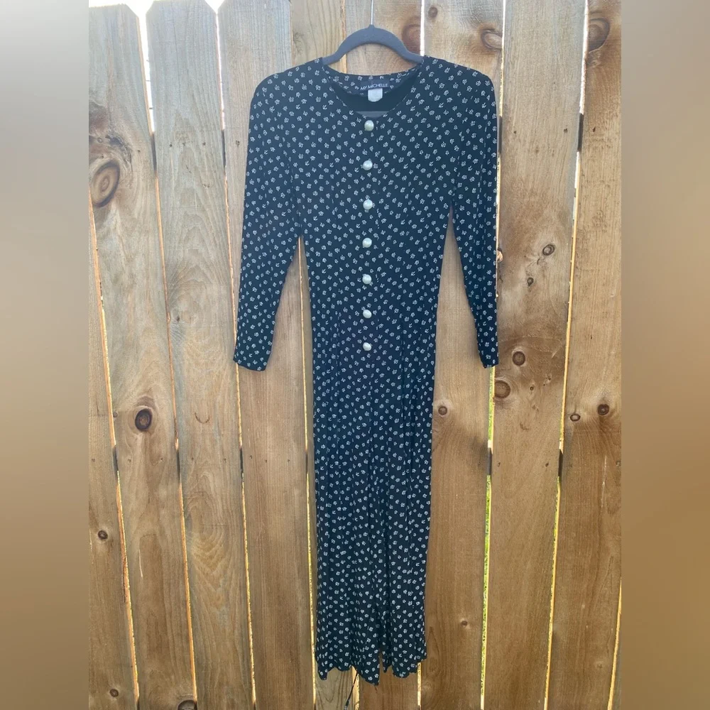 MY MICHELLE VTG FLORAL ROMPER JUMPER PEARL BUTTONS TIE BACK WIDE LEG XS